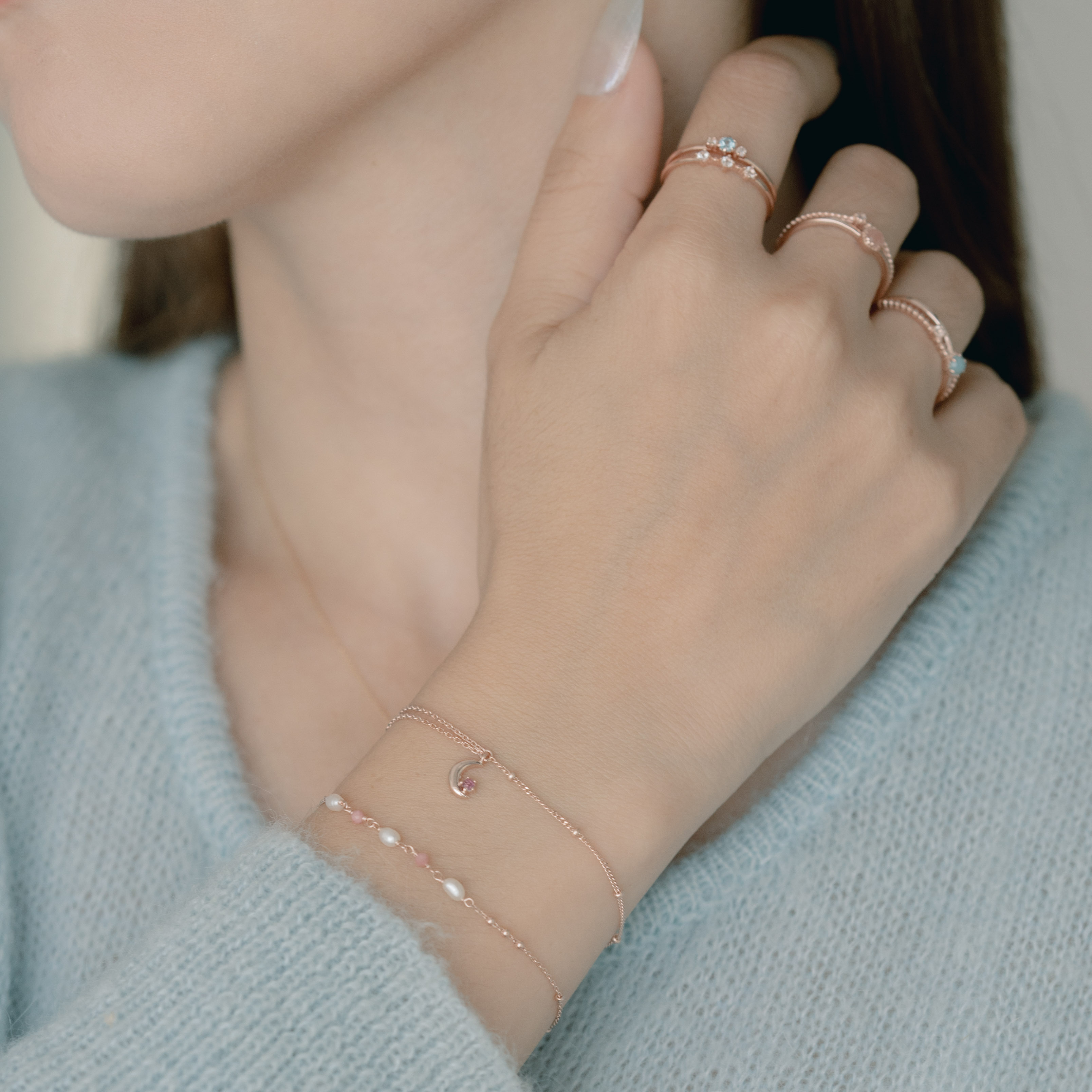 珍珠紅紋石triplets手鏈