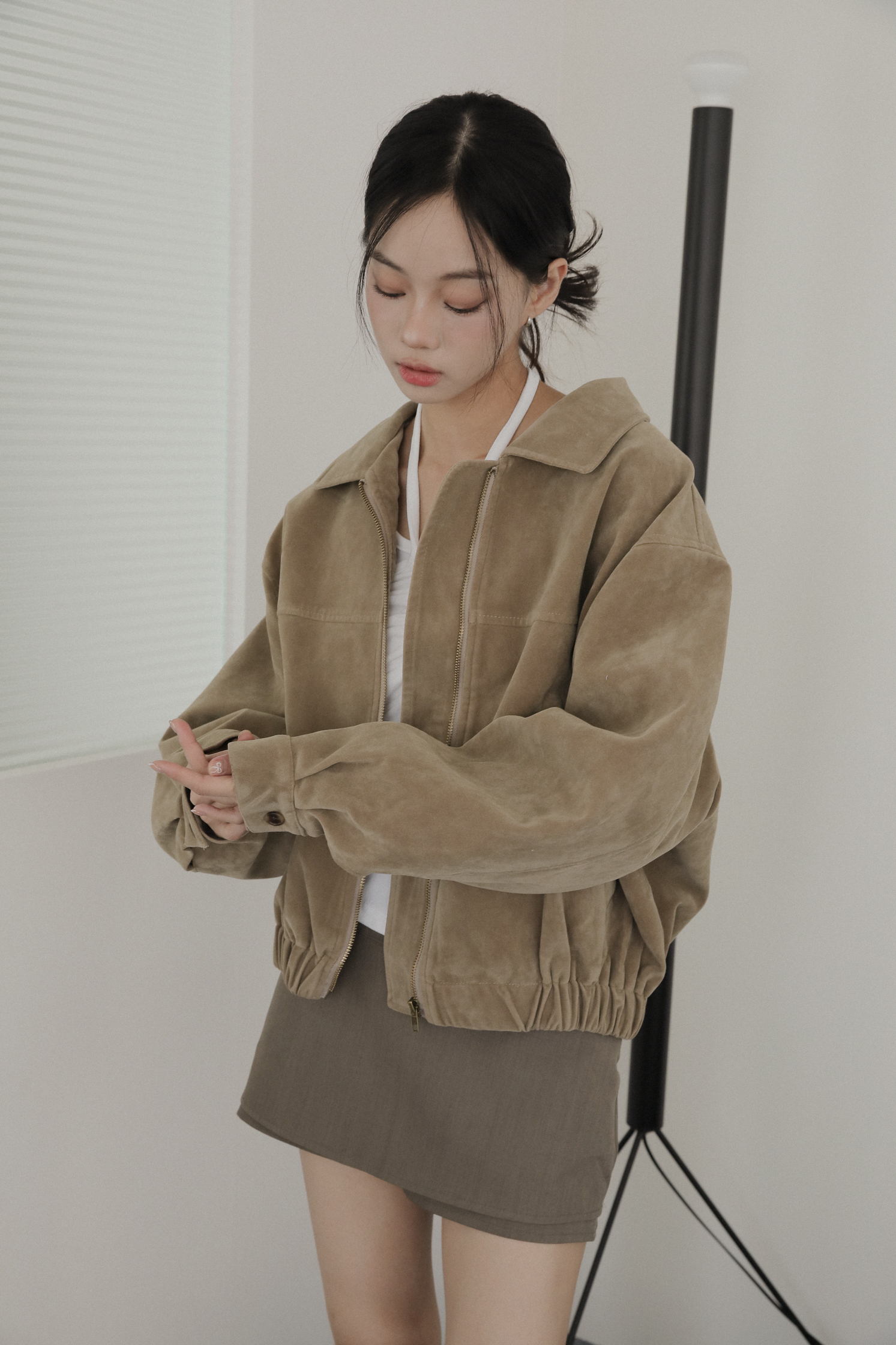 寬版落肩麂皮絨外套