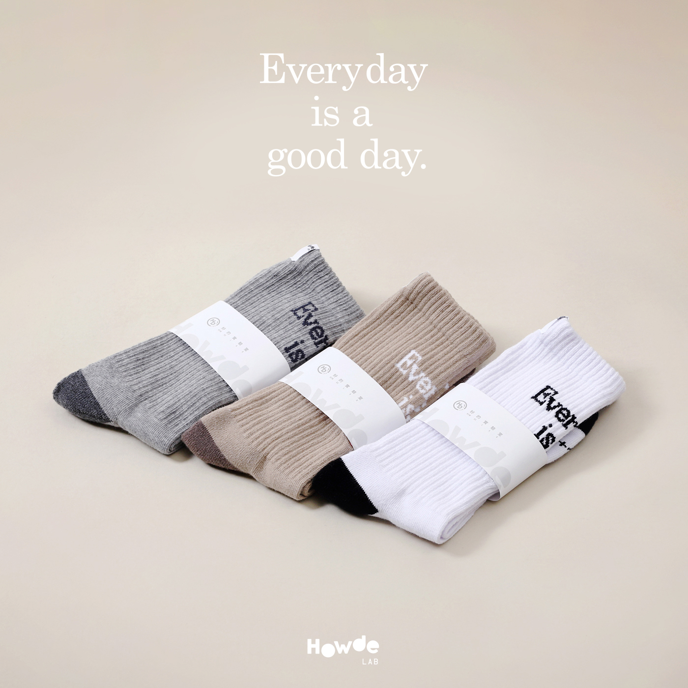 HOWDE LAB " Every day is a good day 奶茶色 灰色 白色 系列 - 中高筒襪 長襪 造型襪【22SS03】