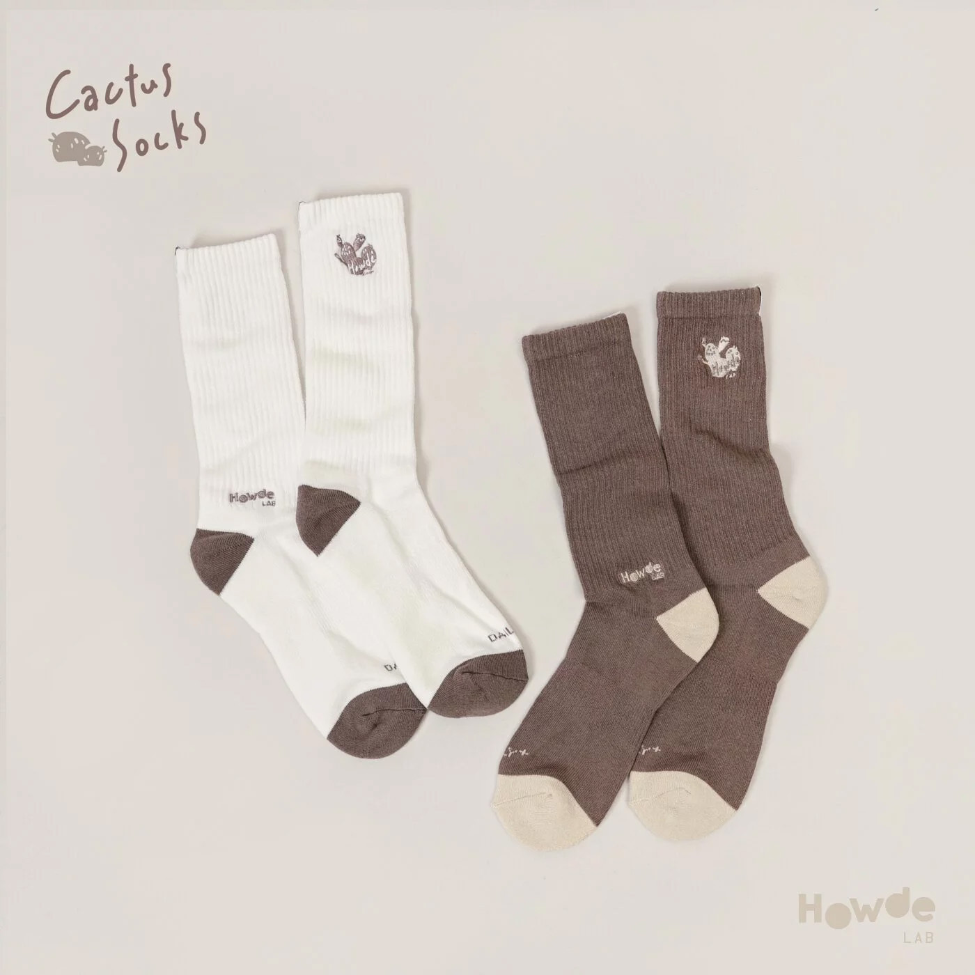 HOWDE LAB " Cactus 可可仙人掌 " 改版加長 刺繡 抗菌 咬標 長襪 高筒襪 造型襪【22SS04】