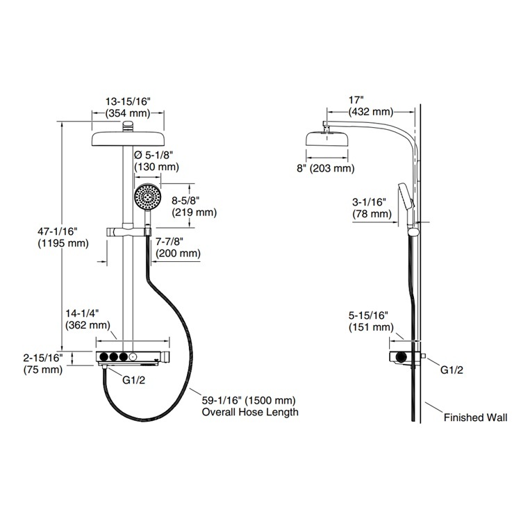 Kohler "Anthem" K-26334T-9-RGD Four-way Thermostatic Valve & bath/shower column with Multifunction Rainhead and Handshower