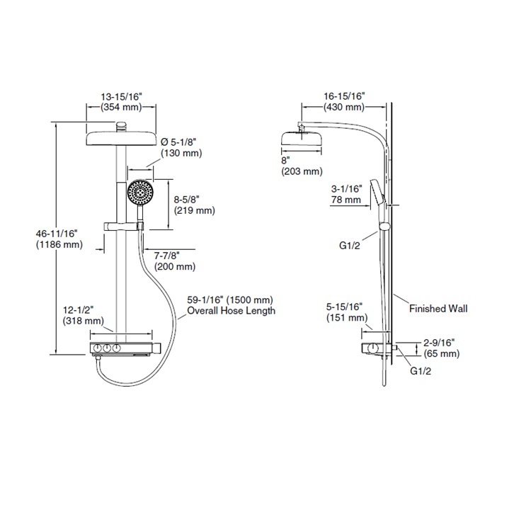 Kohler "Anthem" K-26332T-9-2MB Three-way Thermostatic Valve & shower column with Multifunction Rainhead and Handshower