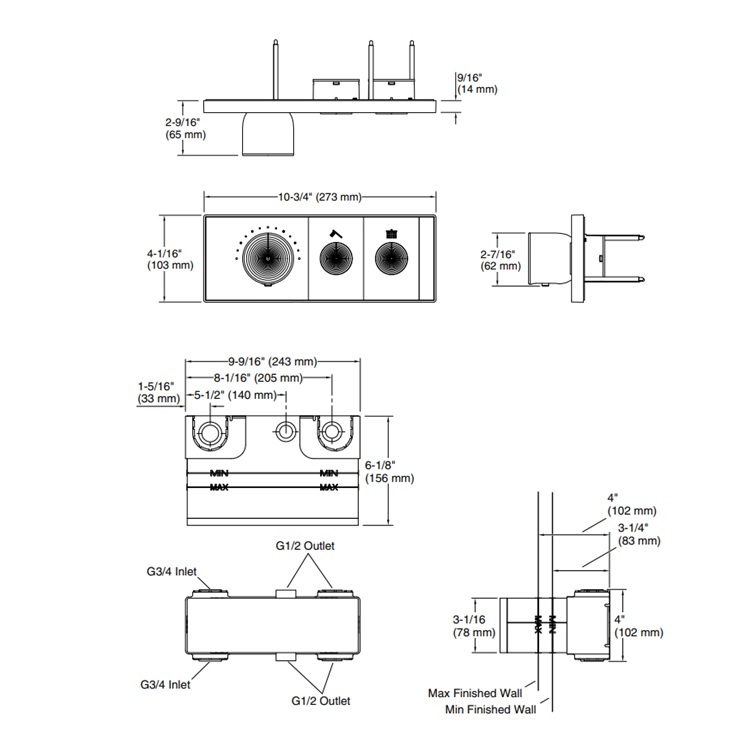 Kohler "Anthem" K-26346T-9-BN + K-26340T-NA Two Outlet Recessed Thermostatic Valve Control
