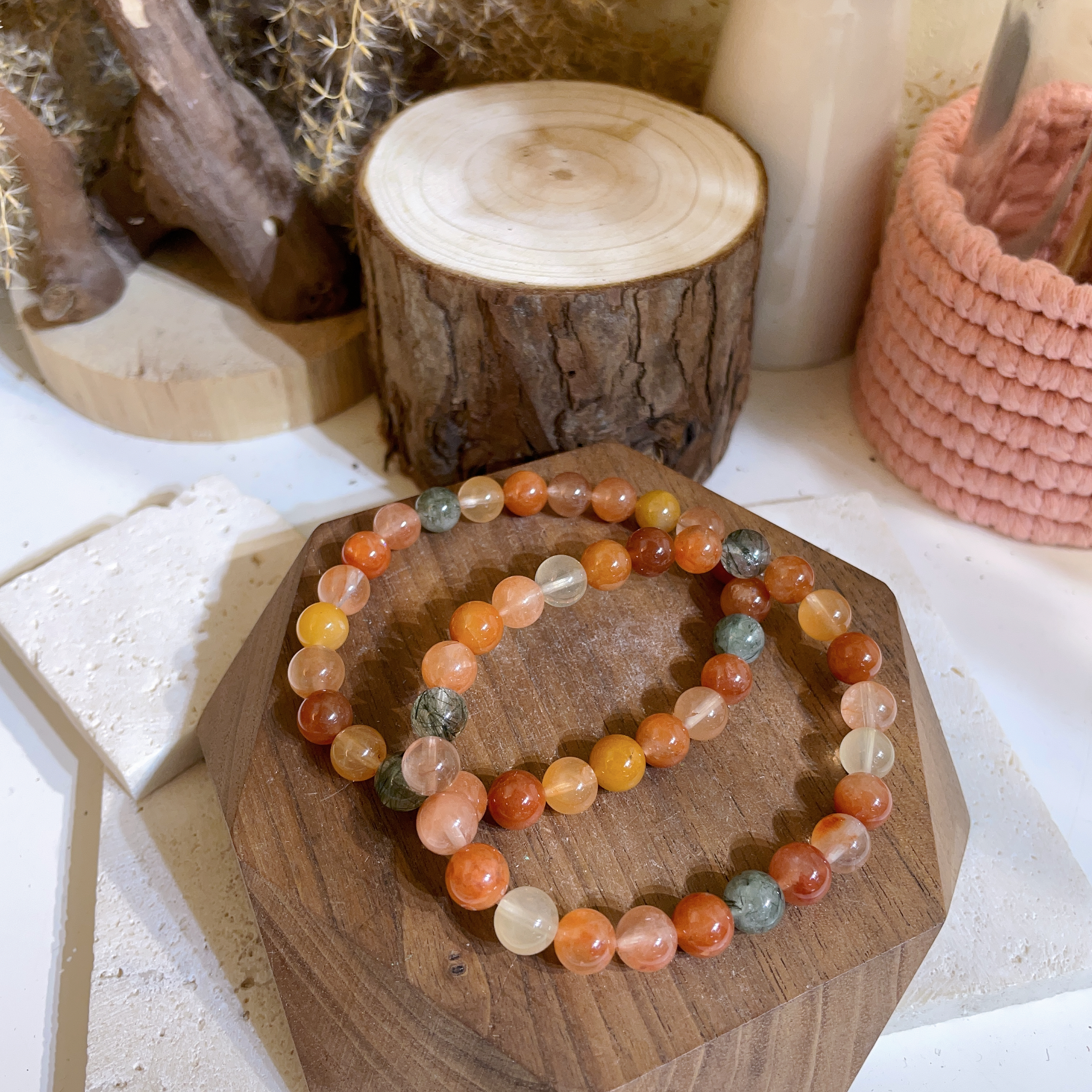 彩福祿壽兔毛手串 7+mm