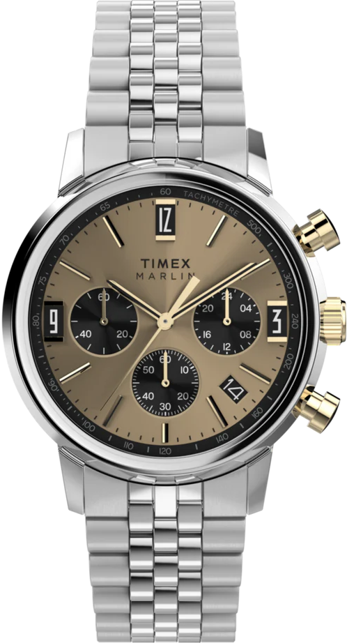 萬年鐘錶 - TIMEX 天美時   香檳色面盤Marlin系列石英三眼不鏽鋼錶帶男錶  TW2W60100  錶徑40MM