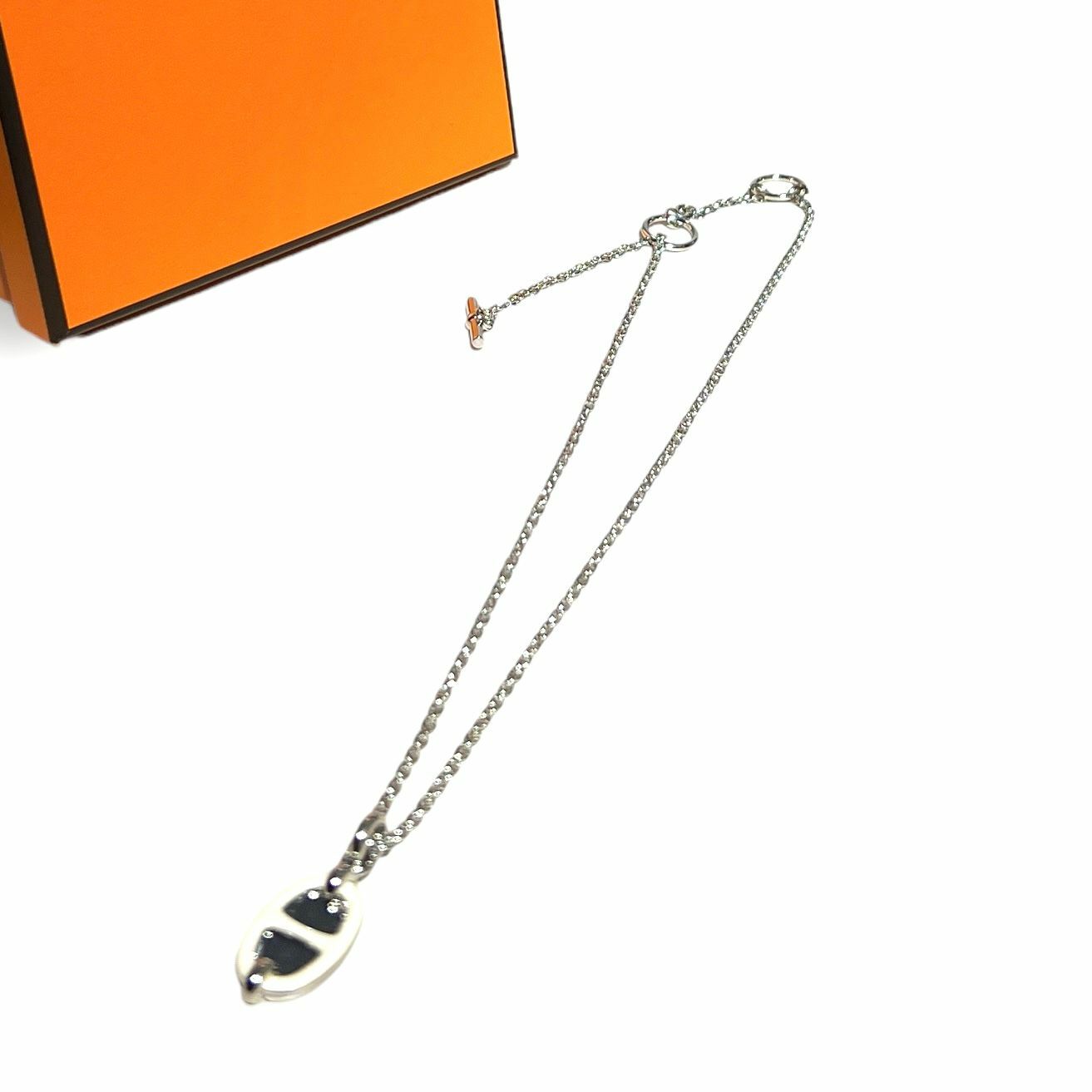 全新HERMES頸鏈,豬鼻鏡面,奶油白銀鏈,MINI MAILLON LAITON Necklace CREME #H100053 FPD3 #BRAND NEW #香榭站正品