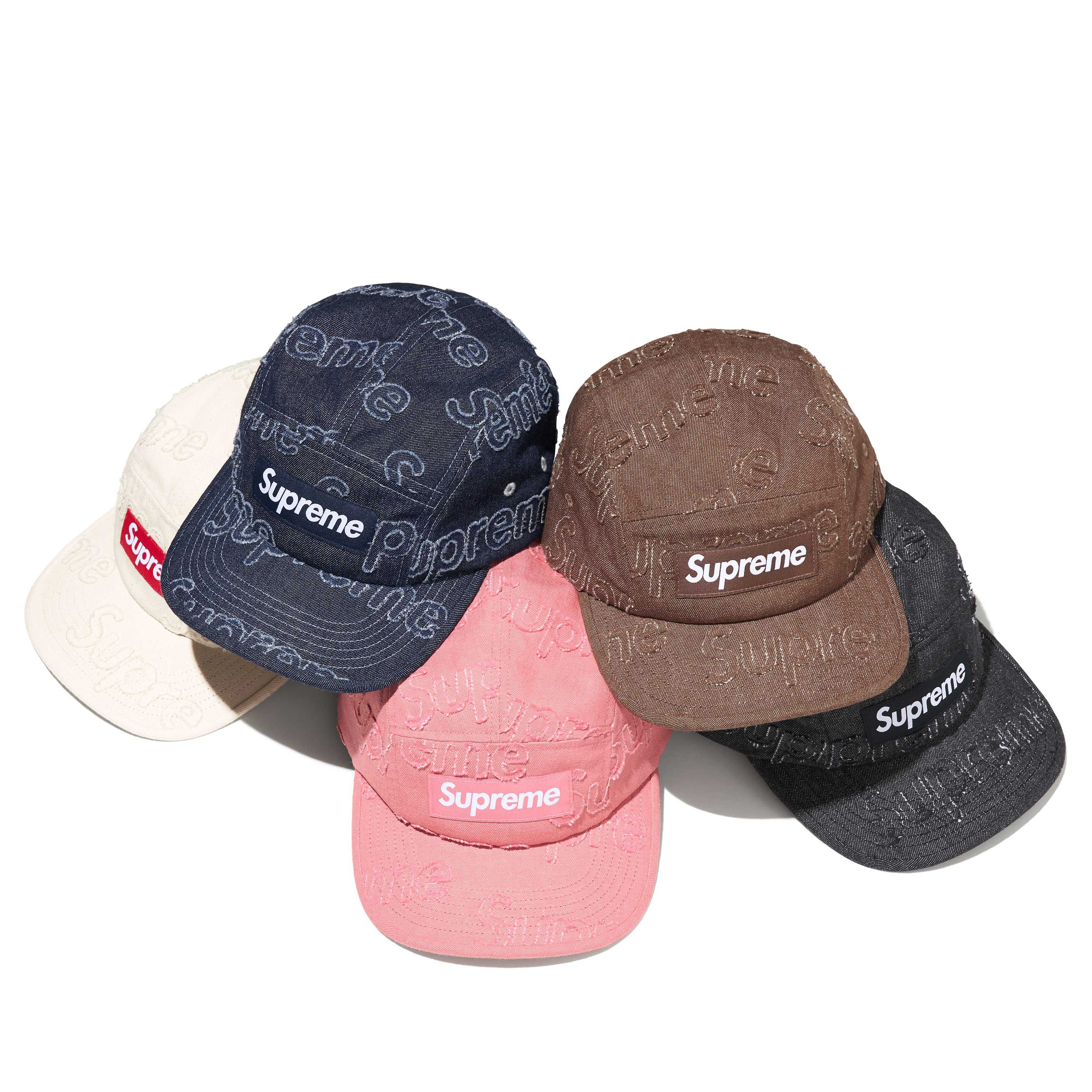 SUPREME LASERED DENIM CAP BOX LOGO 牛仔 丹寧 滿版 刺繡 五分割帽 粉紅/棕/海軍藍-FW24H25