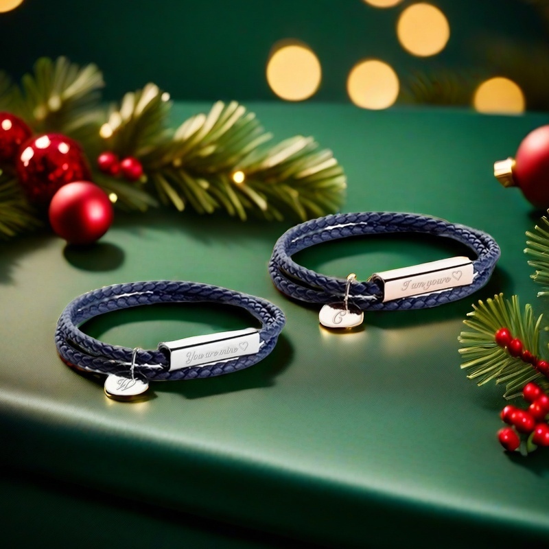 情侶刻字皮革手環 (2條)