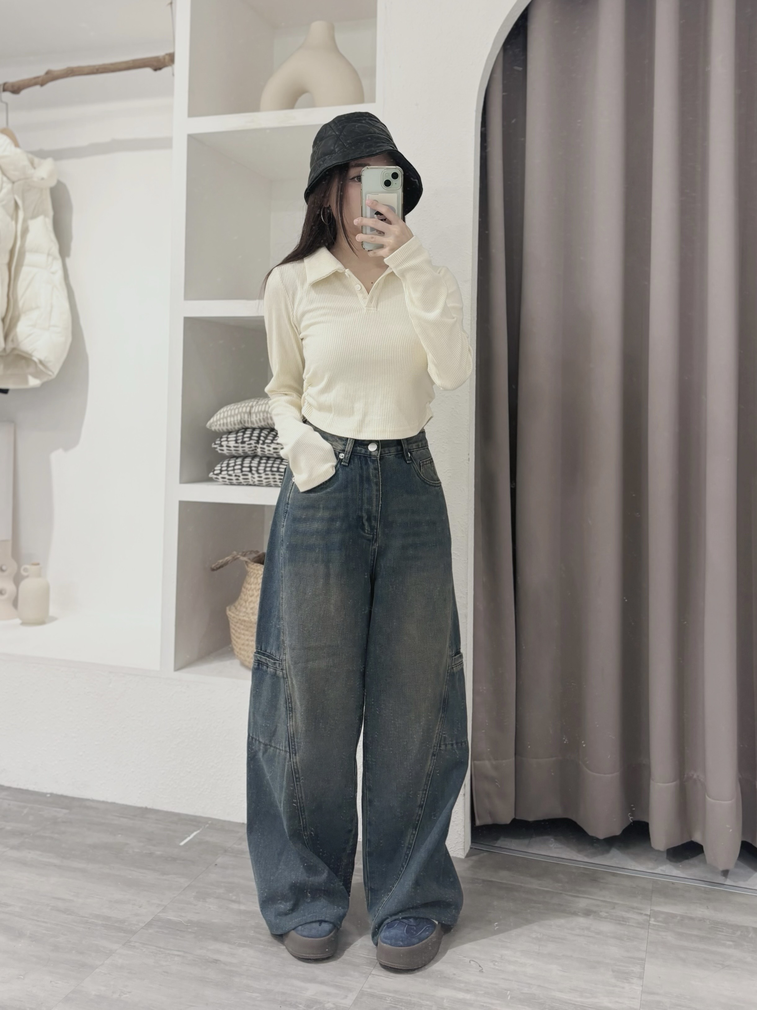 |現貨|寬鬆側工裝口袋牛仔落地褲(S-L)