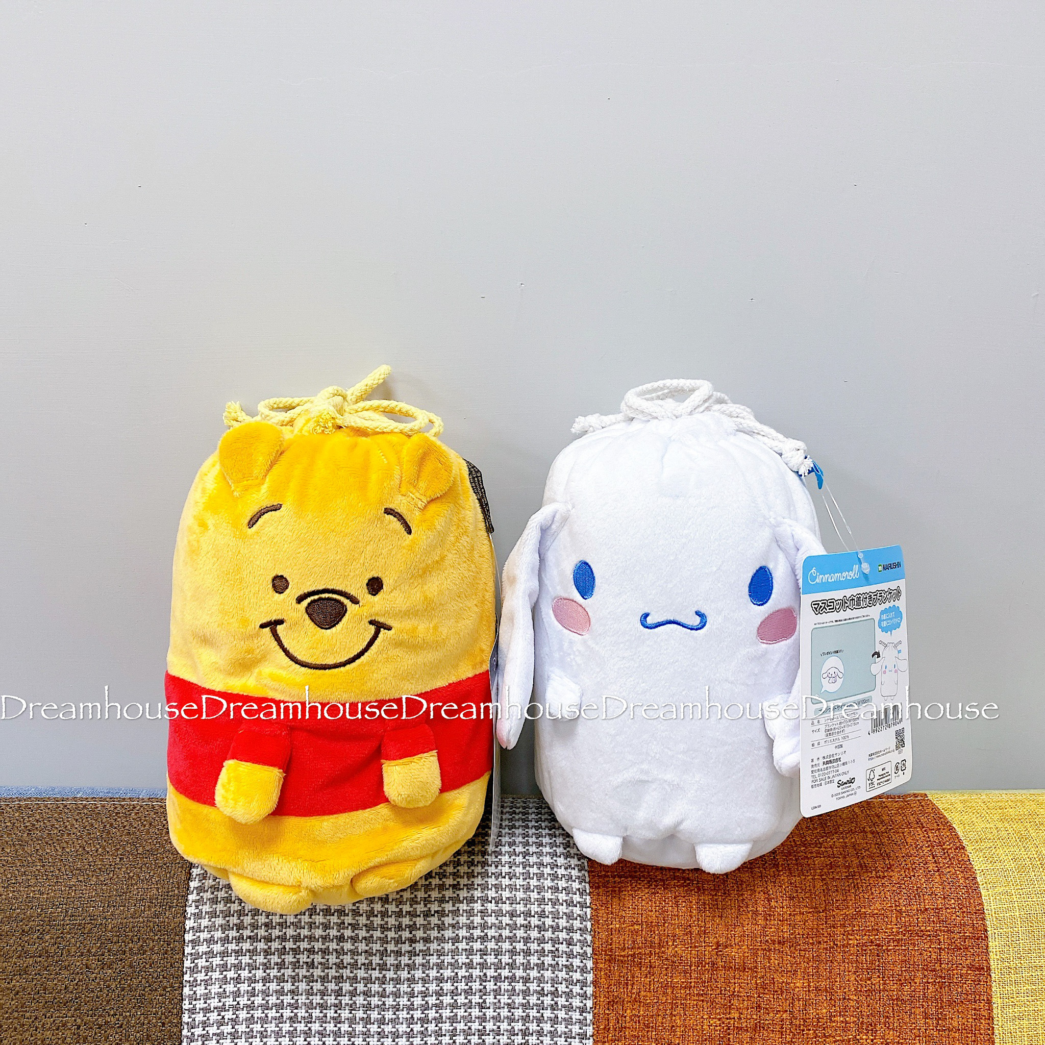 迪士尼 小熊維尼 三麗鷗 大耳狗 束口袋毯子 抽繩收納袋 毛毯 毯子 棉被 冷氣毯 膝上毯 午睡毯