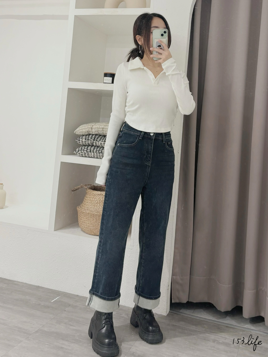 |現貨|𝑙𝑎𝑑𝑦.輕熟風| ⛄️磨毛反摺造型直筒長褲(S-XL)