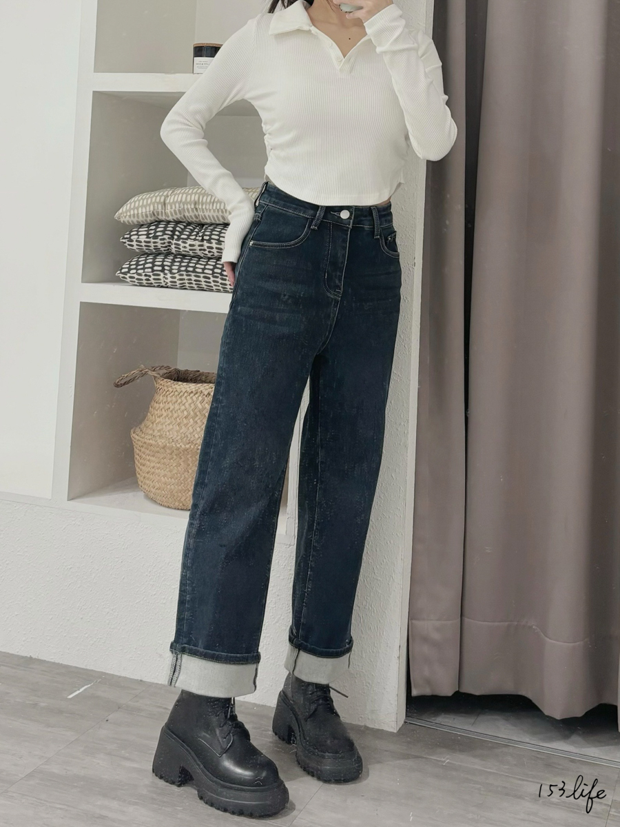 |現貨|𝑙𝑎𝑑𝑦.輕熟風| ⛄️磨毛反摺造型直筒長褲(S-XL)