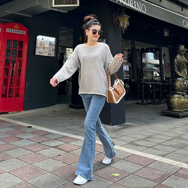 滾邊條紋針織上衣