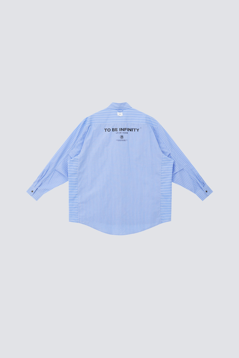 Blue & white patch patchwork striped shirt long sleeve｜Blue｜HK Original Design