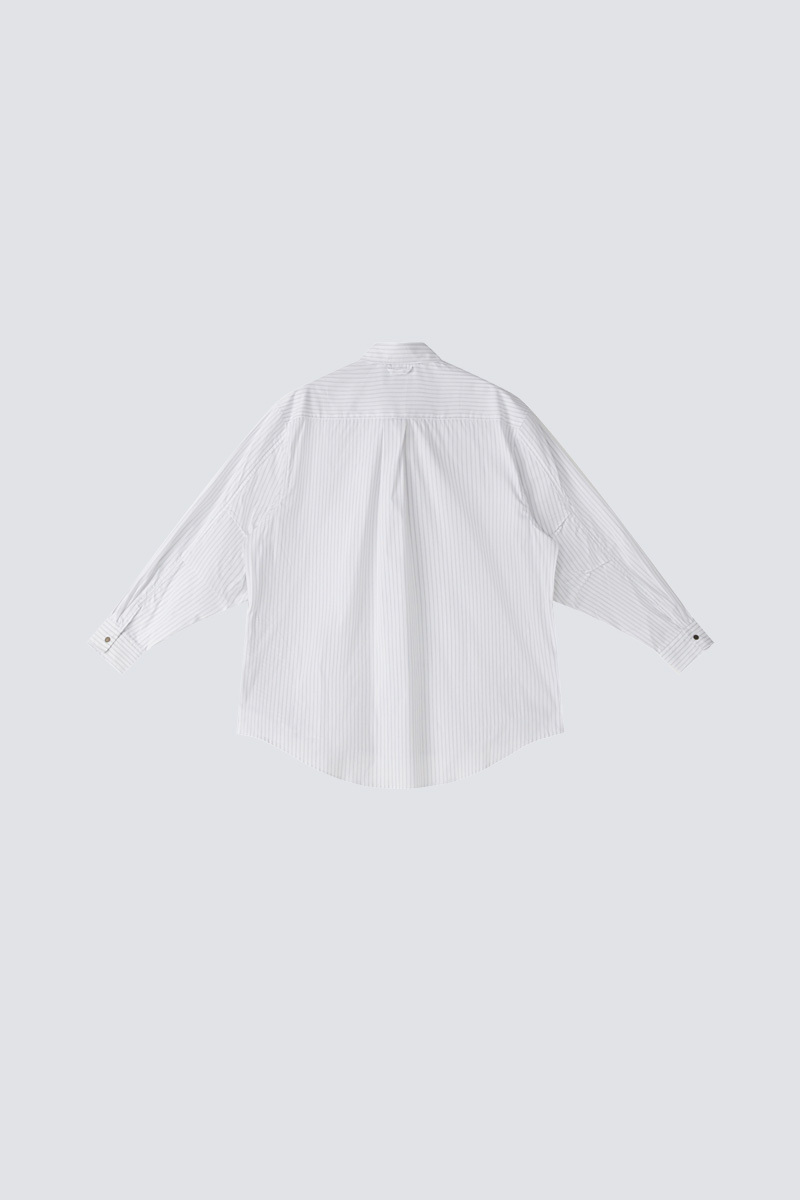 Grey & white striped shirt long sleeve｜White｜Hong Kong Original Design