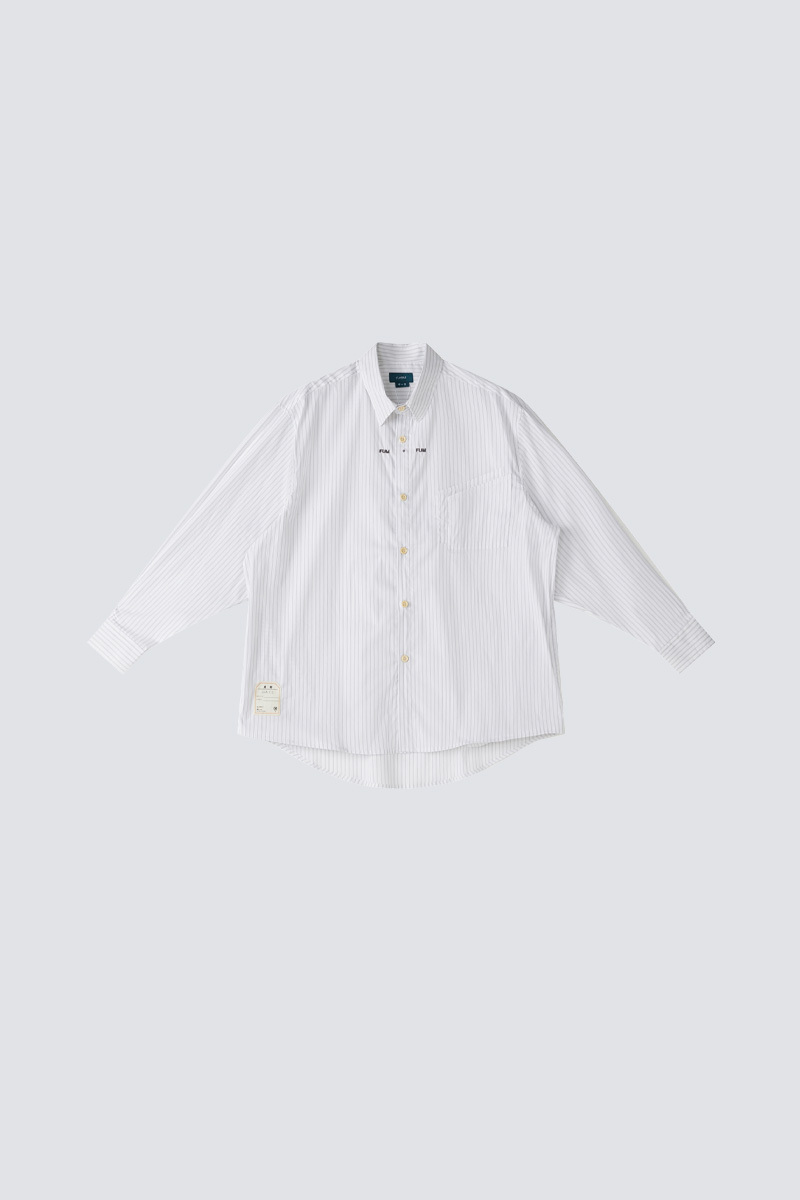 Grey & white striped shirt long sleeve｜White｜Hong Kong Original Design