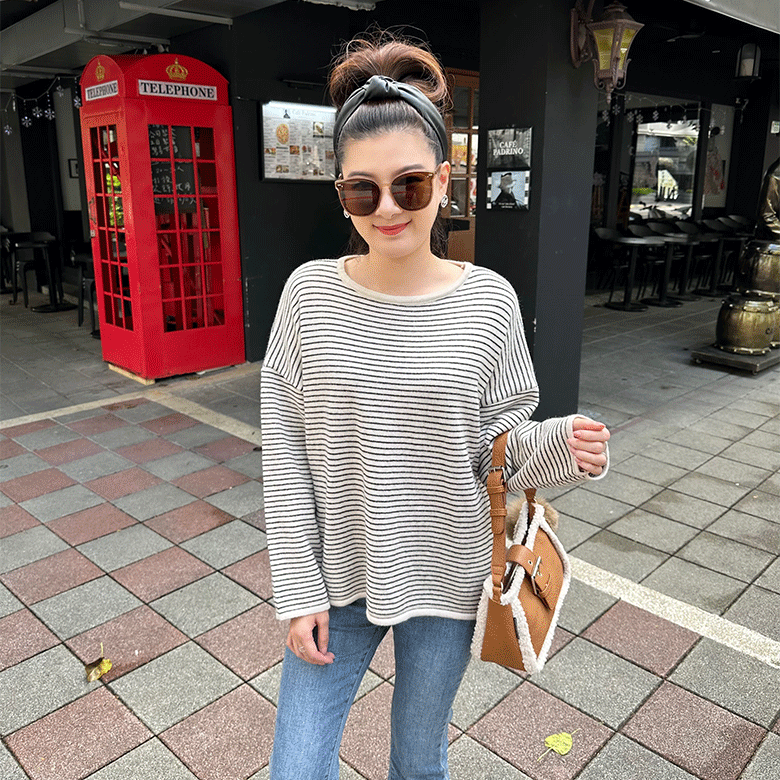 滾邊條紋針織上衣