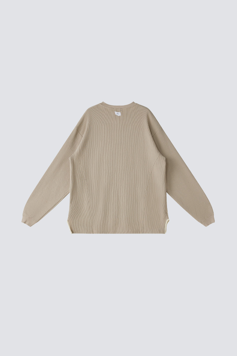 Waffle Long Sleeve Henley Tee｜Khaki｜Hong Kong Original Design