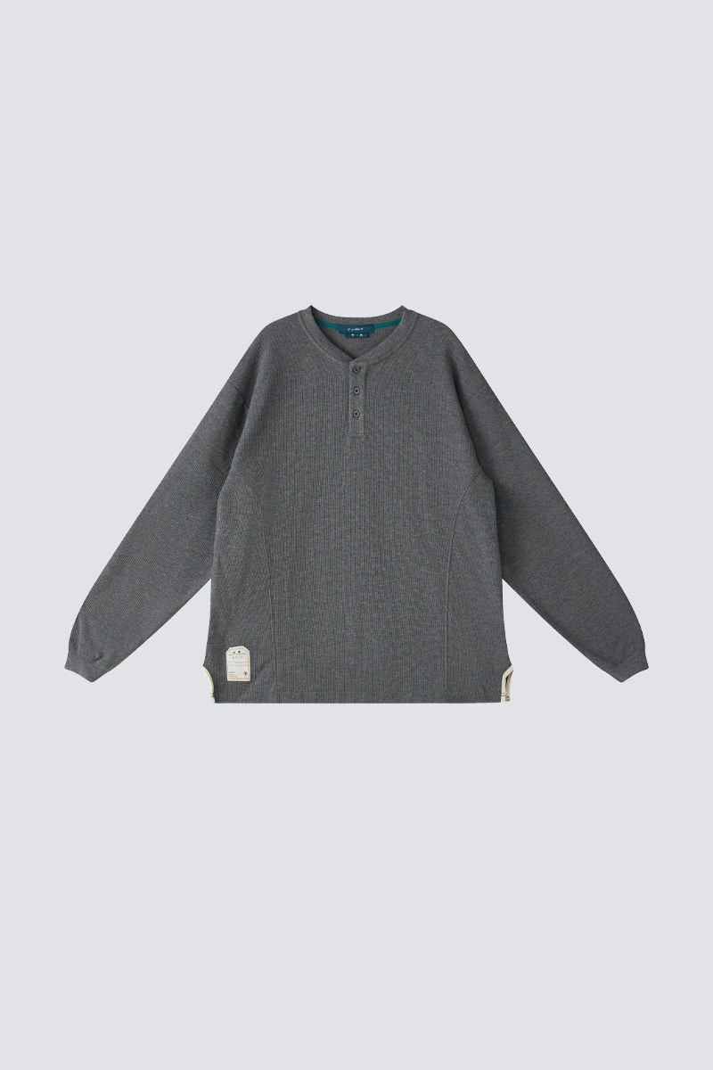 Waffle Long Sleeve Henley Tee｜Black｜Hong Kong Original Design