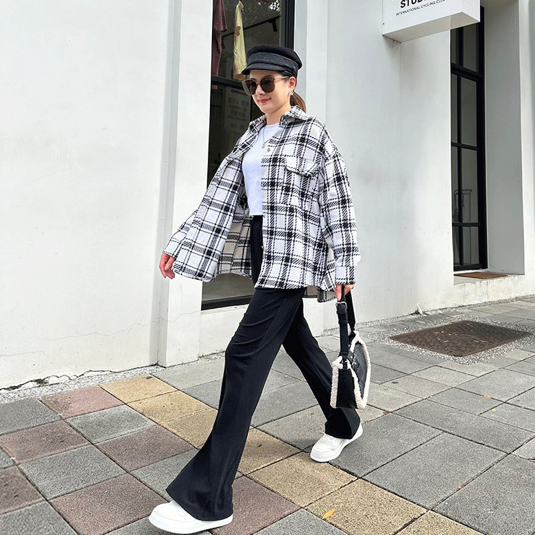 小香風格子襯衫外套