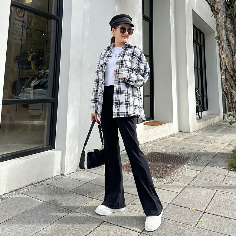 小香風格子襯衫外套