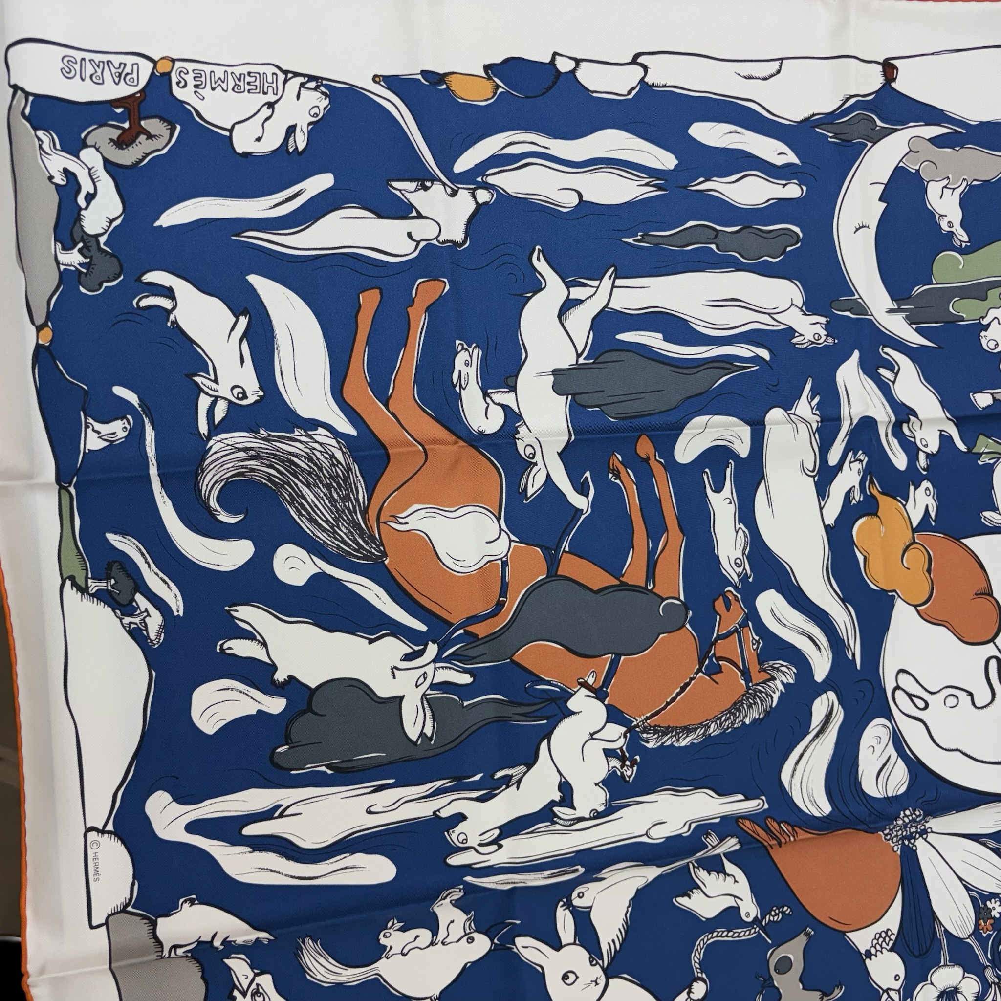Hermes Silk Mille Et Un Lapins Scarf 90