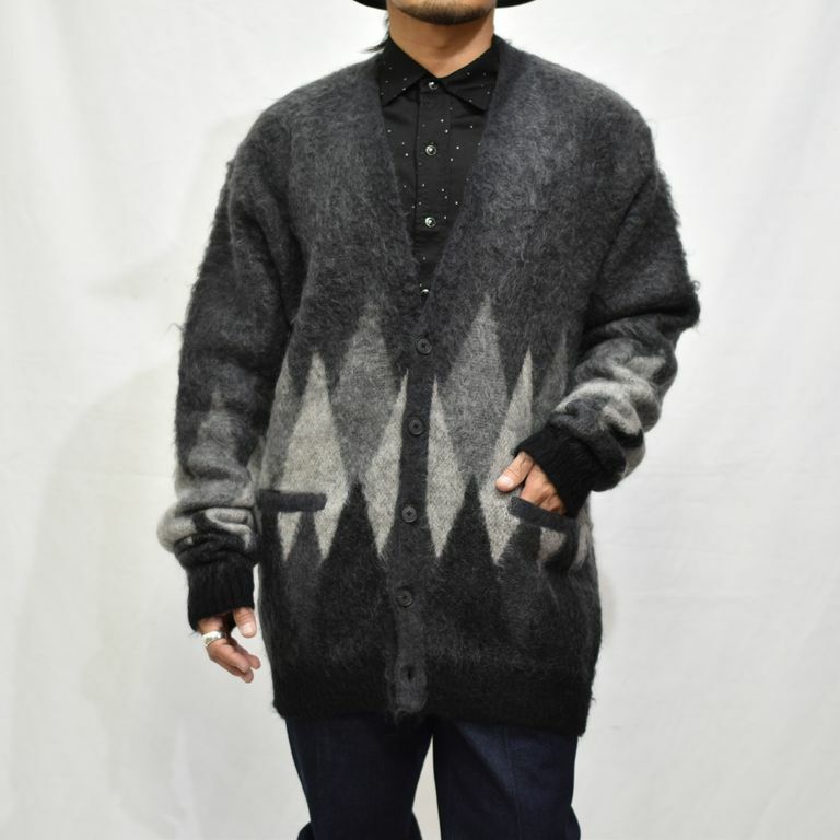 MINEDENIM MOHAIR ARGYLE CARDIGAN - BLACK PRE ORDER ITEM (預訂中)