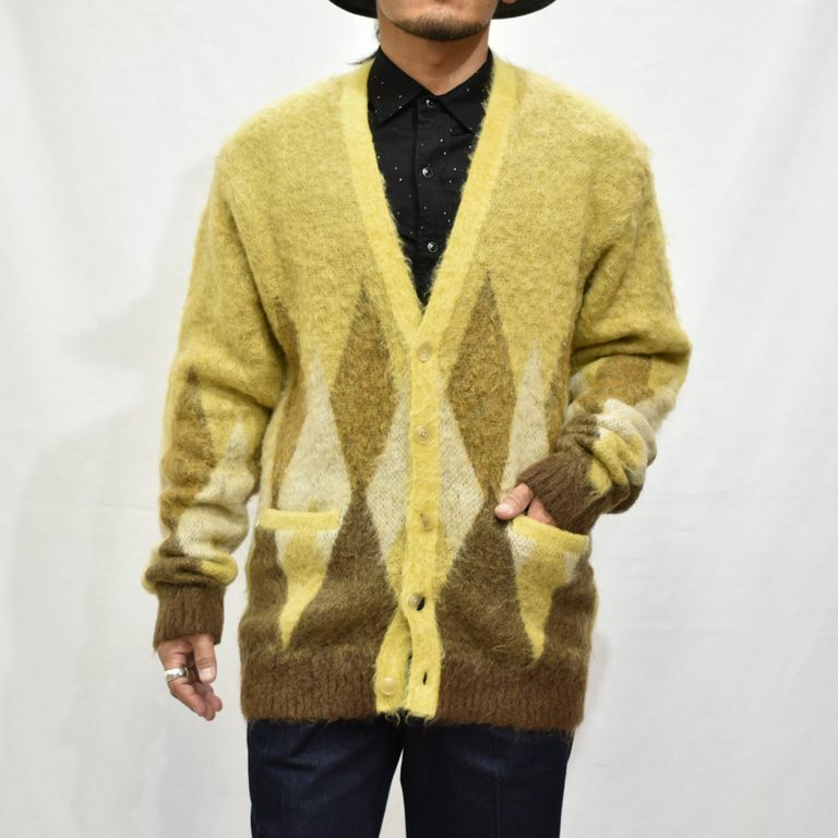 MINEDENIM MOHAIR ARGYLE CARDIGAN - YELLOW PRE ORDER ITEM (預訂中)
