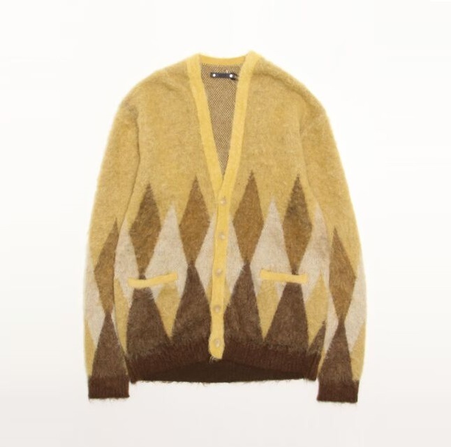 MINEDENIM MOHAIR ARGYLE CARDIGAN - YELLOW PRE ORDER ITEM (預訂中)