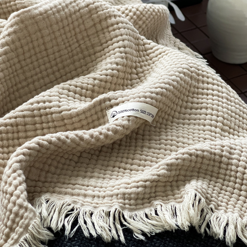 《5125》四層全棉皺皺紗流蘇蓋毯