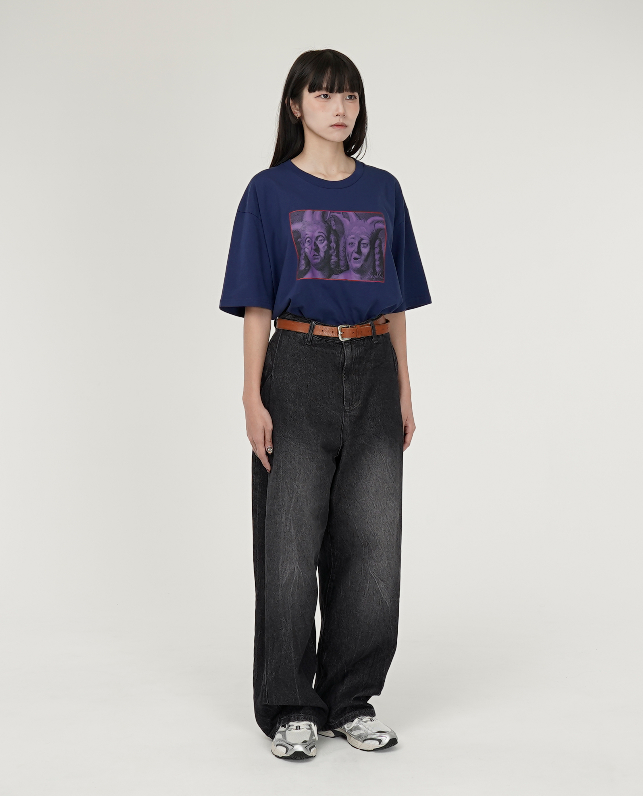 前摺刷白寬錐牛仔