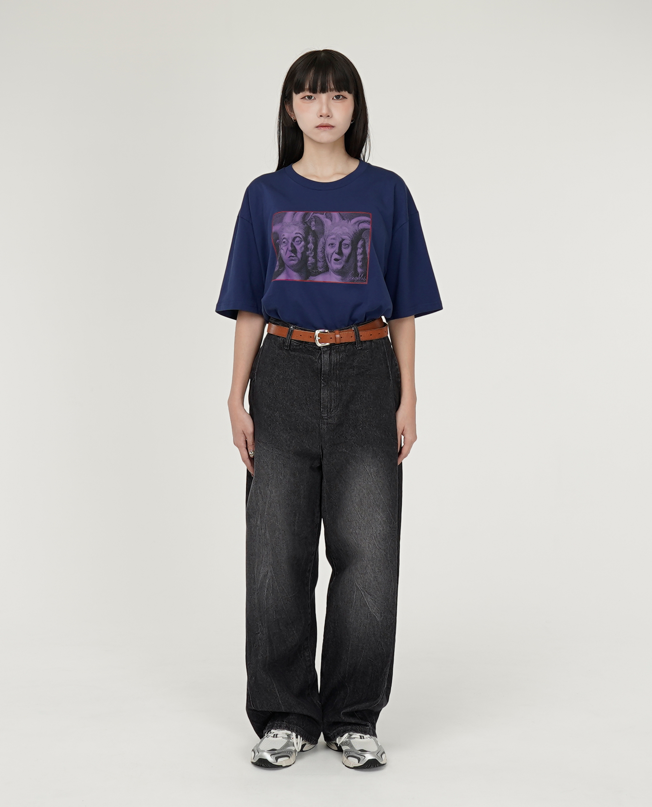 前摺刷白寬錐牛仔