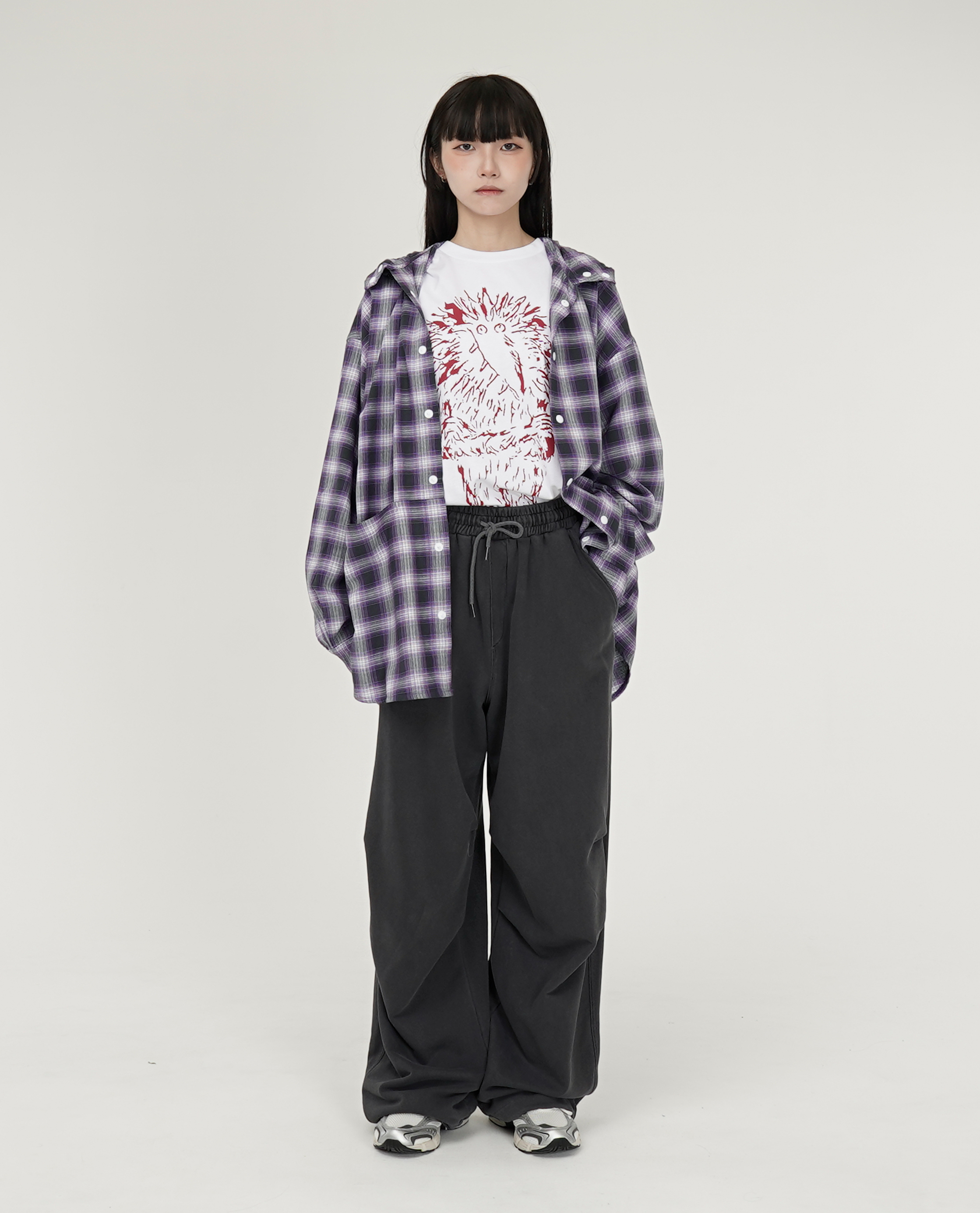 鬆緊水洗膝打摺薄棉褲