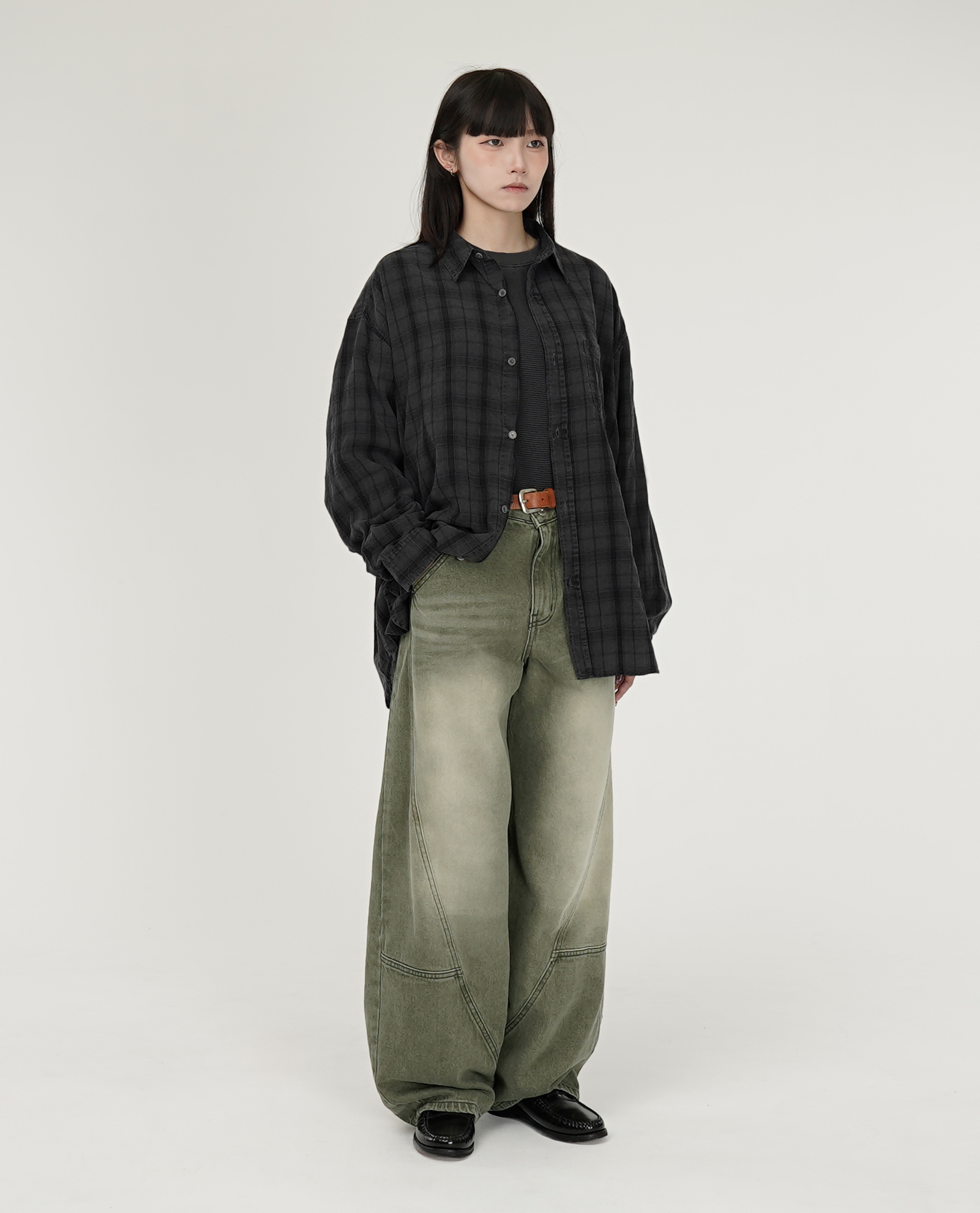 弧型車線套色水洗牛仔