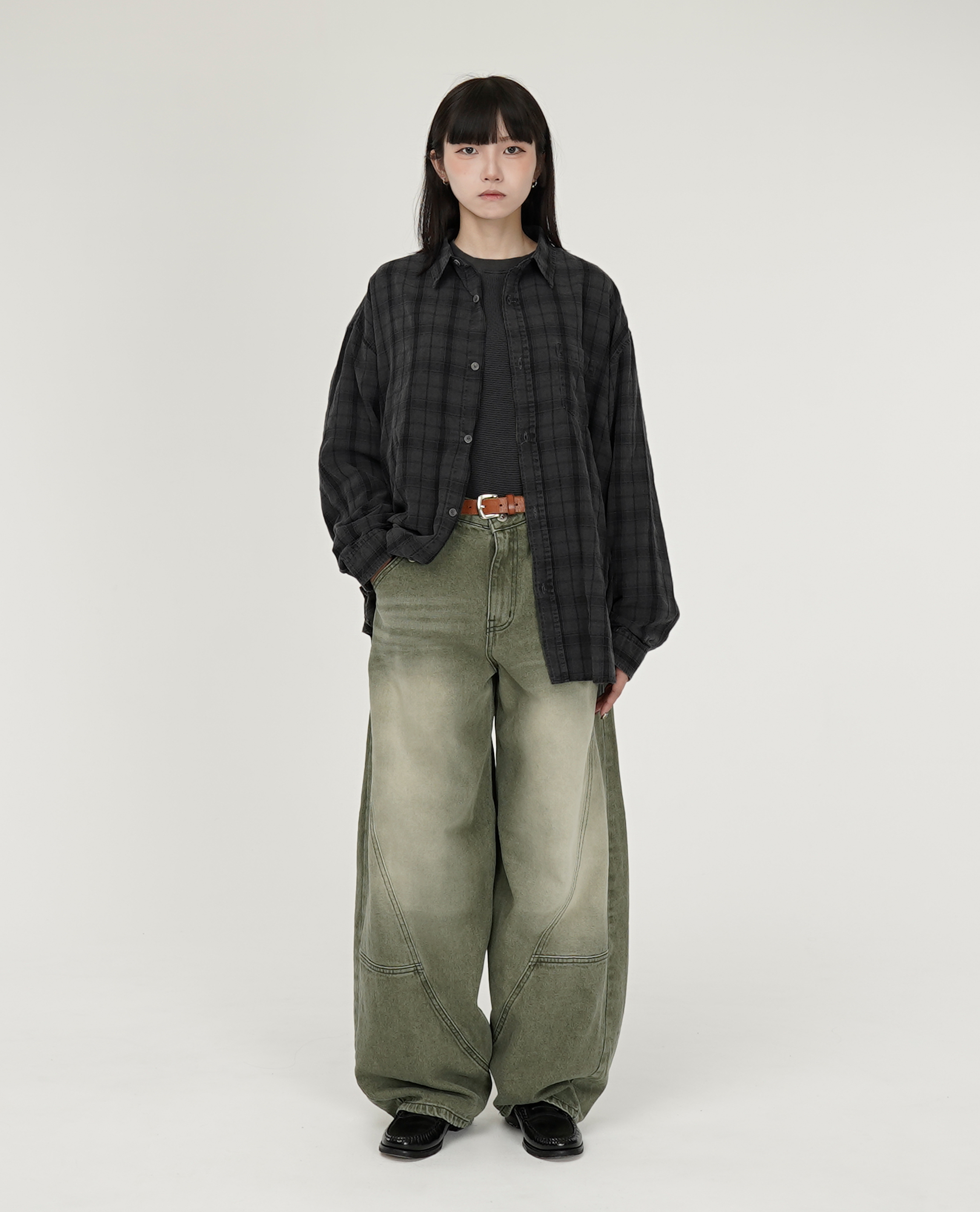 弧型車線套色水洗牛仔