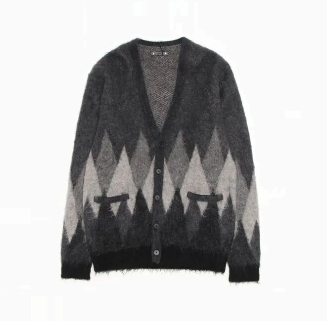 MINEDENIM MOHAIR ARGYLE CARDIGAN - BLACK PRE ORDER ITEM (預訂中)