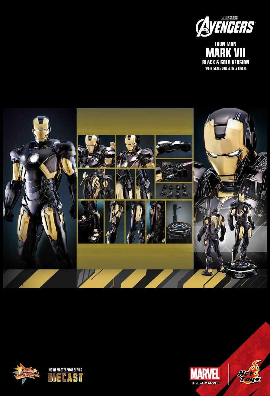 Hot Toys MMS741-D61 1:6 Figure 合金《鋼鐵人》Mark 7 黑金電鍍限定版h