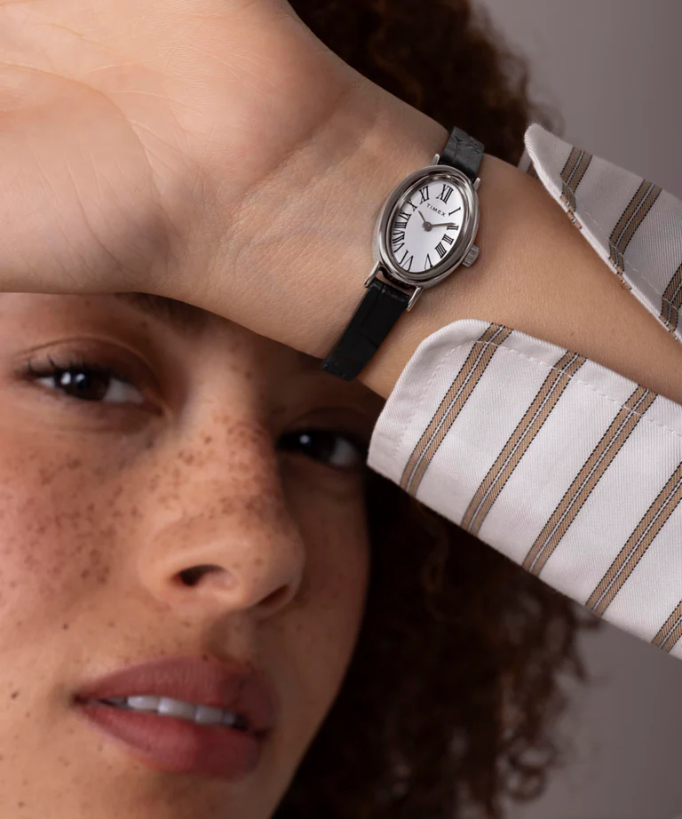 萬年鐘錶 - TIMEX 天美時  Cavina系列 精緻橢圓輪廓搭配鱷魚皮革紋錶帶小錶徑女錶 TW2W78400  錶徑19MM