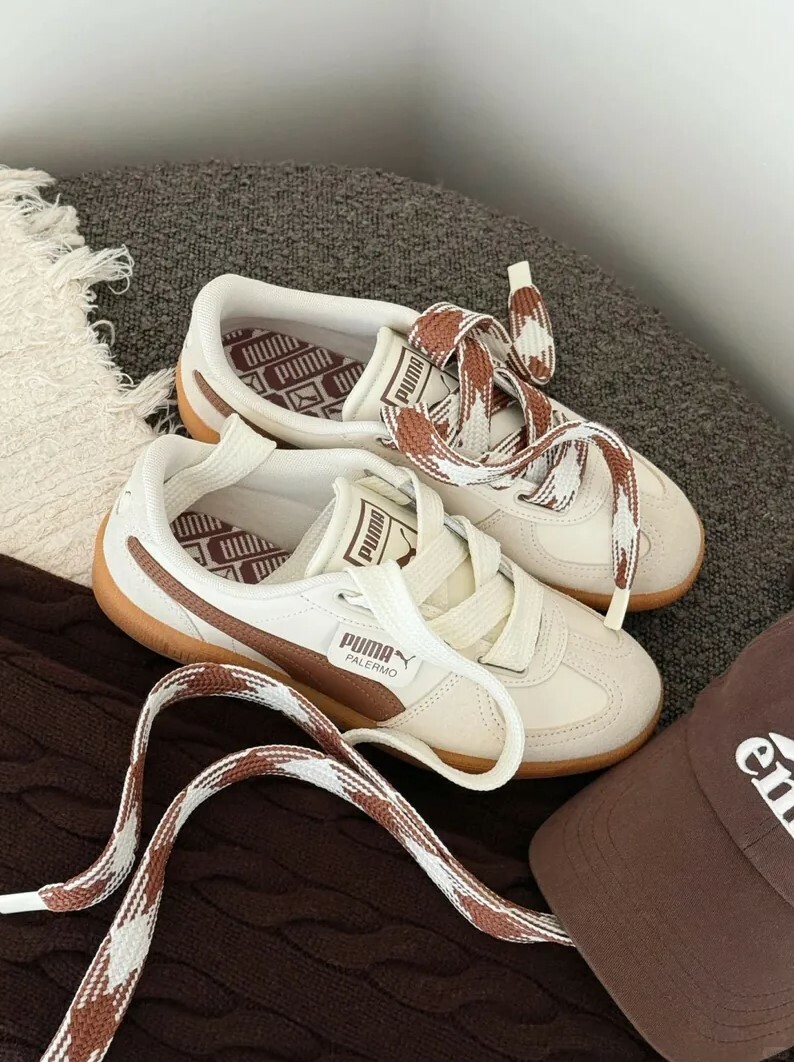 PUMA PALERMO WIDE LACE SD 焦糖拿鐵 奶油白 米白 咖啡色 可可色 大地色 千鳥格紋 粗鞋帶 40210903