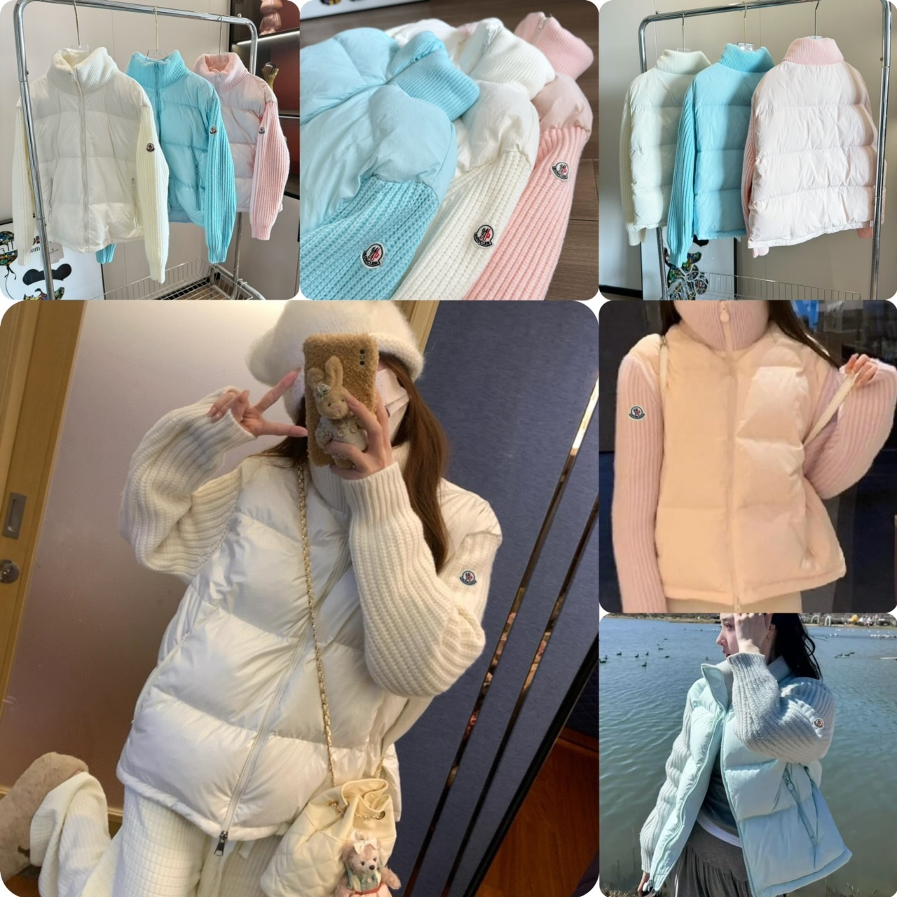 Mon*cler 羽絨拼針織袖拉鏈外套-24210641