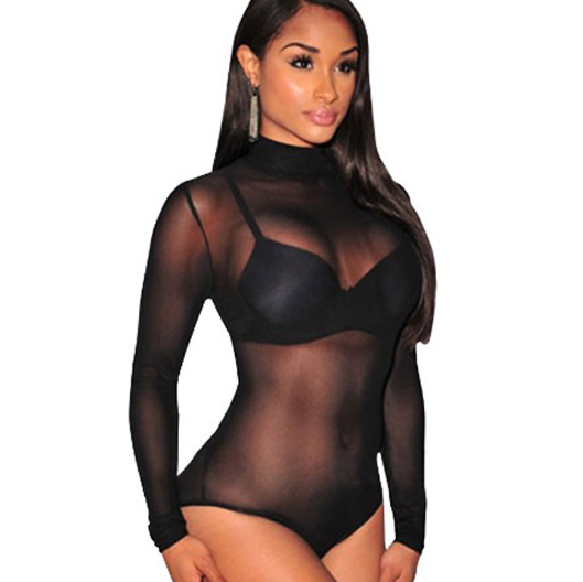 網紗透視連體開檔性感睡衣長