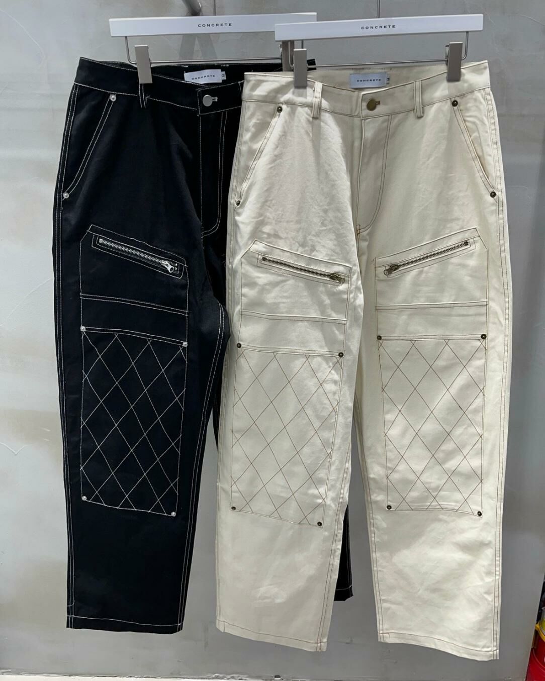 拼格紋拉鍊鬆身褲 CONCRETE-003P