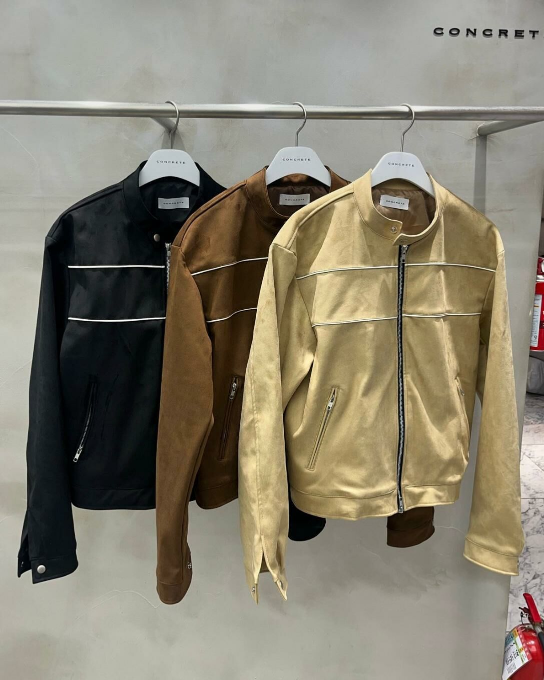 淨色企領拉鍊猄面外套 CONCRETE-007JK