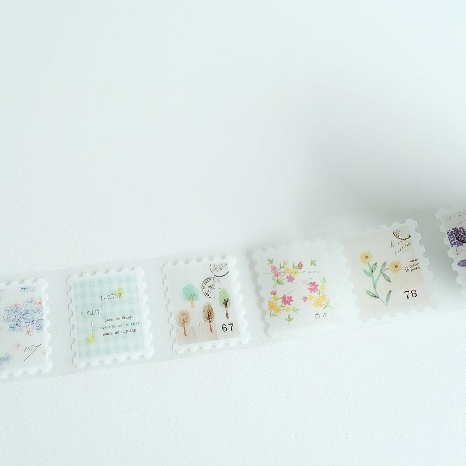 花朵郵票_滾筒貼紙 PET透明貼紙捲 P-007｜日本 yohaku