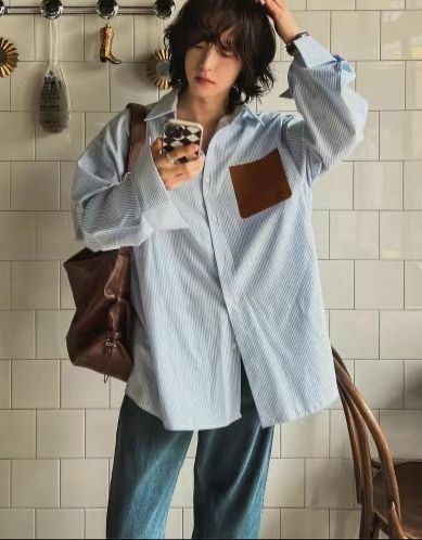 拼袋直紋長袖恤衫 GARMENTS-006S