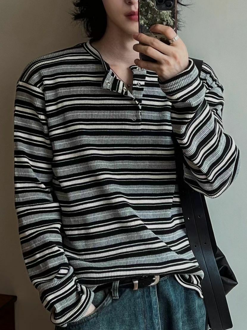 半扣鈕橫間長袖衫 GARMENTS-007T