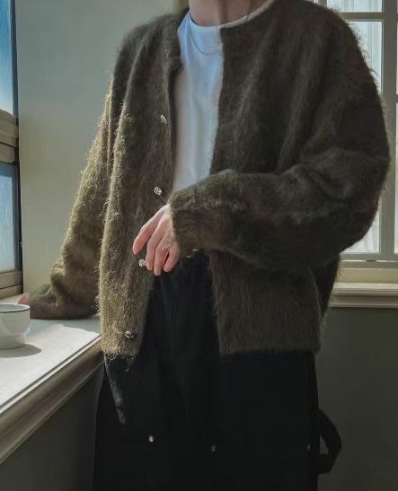 淨色圓領開胸針織外套 GARMENTS-013JK