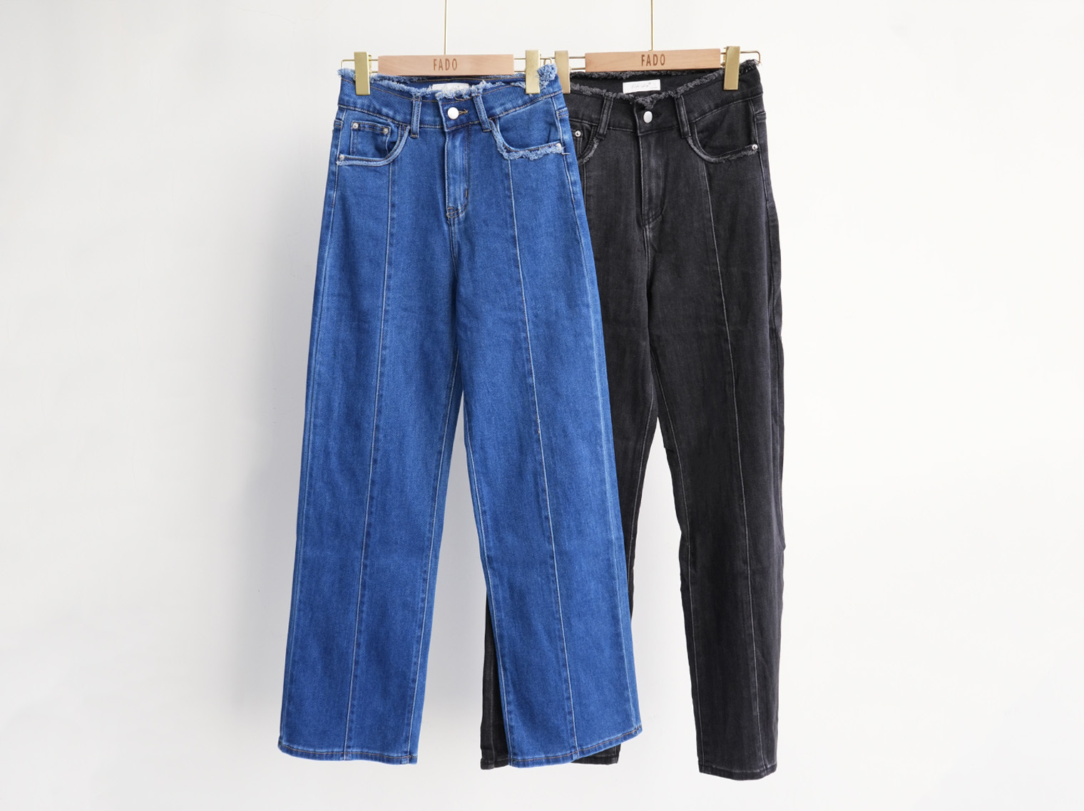 法朵Fado shop｜抓鬚腰車中線寬褲 2542004 藍/黑 S-XL