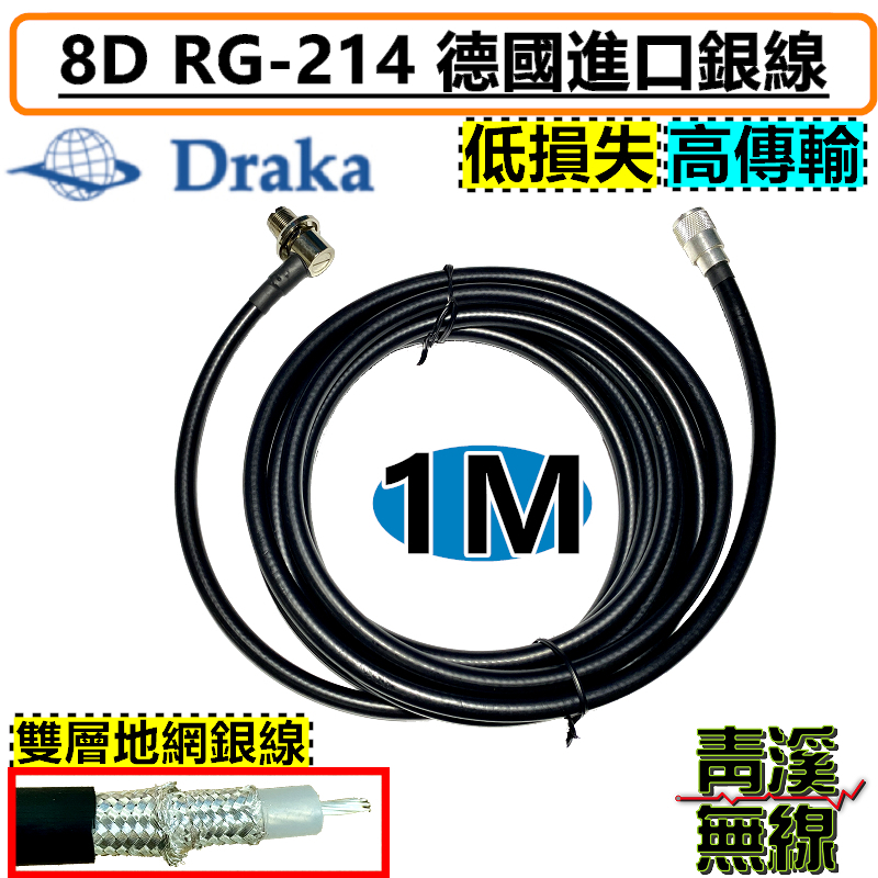 DRAKA 8D RG214 1M 德國進口銀線 無線電 銀線 訊號線 8D 雙層地網包覆 車機 中繼台 基地台