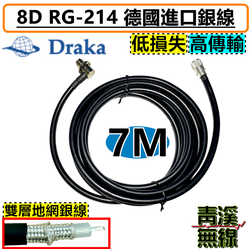 DRAKA 8D RG214 7M 德國進口銀線 無線電 銀線 訊號線 8D 雙層地網包覆 車機 中繼台 基地台